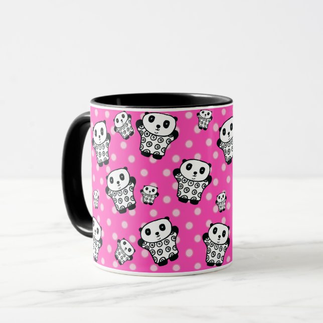 Caneca Bolinhas de Urso de Panda Rosa Moderna de Kawaii (Frente Esquerda)