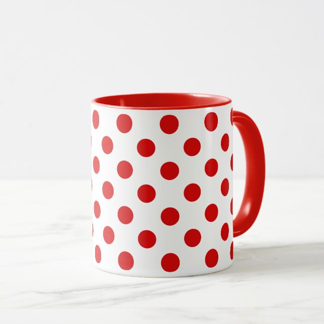 Caneca Bolinhas do século médio Vermelho em Lã Branca (Frente Esquerda)
