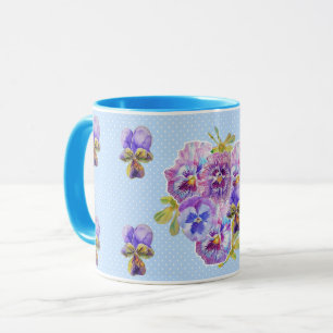 Caneca Bolinhas Floral Chique Azul Pansy