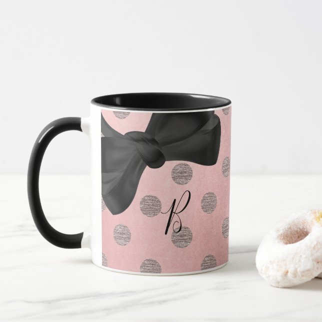 Caneca Bolinhas Modernas de Glama Rosa-Dourado rosas (Com Donut)