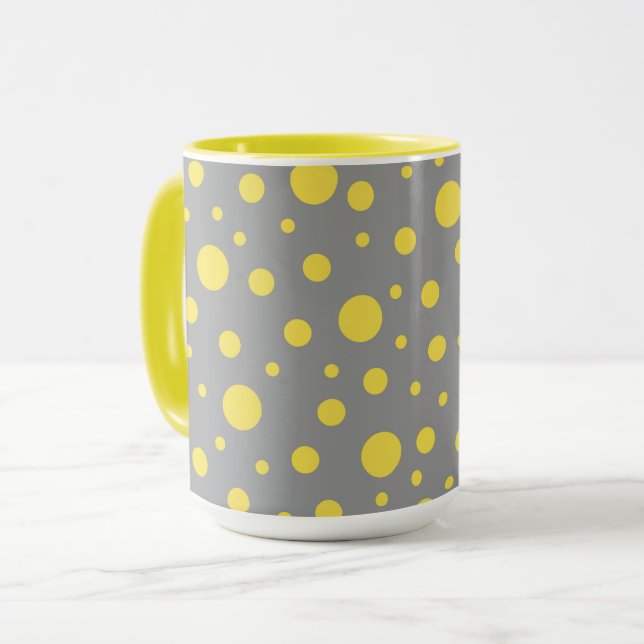 Caneca Bolinhas Padrão Cinza Amarela (Frente Esquerda)