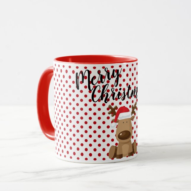 Caneca Bolinhas Polkadot de Café Mug Reindet de Natal (Frente Esquerda)
