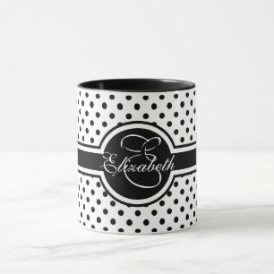 Caneca Bolinhas pretas elegantes no monograma branco