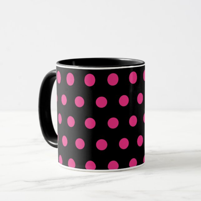 Caneca Bolinhas (Preto e Neon Rosa) (Frente Esquerda)