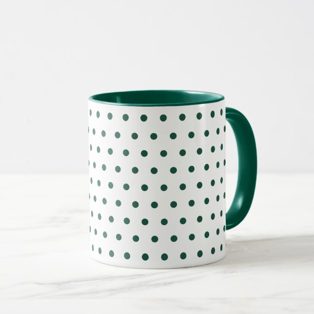 Caneca Bolinhas verdes brancas escuras limpas, minimament (Frente Esquerda)