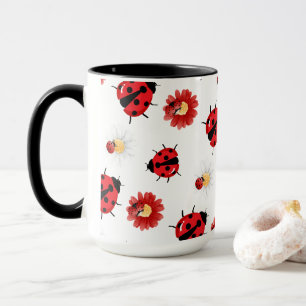 Caneca Bolinhas vermelha-branca, floração de damybug, ver