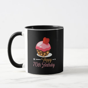 Caneca Bolo de chocolate com 70 de aniversário decorativ