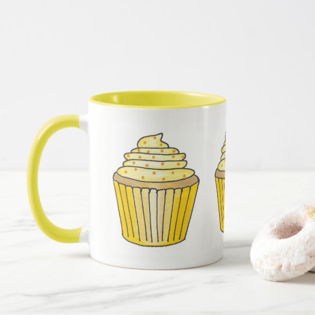 Caneca Bolo de Cupcake amarelo-limão (Com Donut)