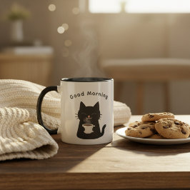 Caneca Bom Dia com Café do Gato Preto Fofo