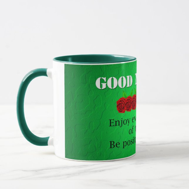 Caneca Bom dia flores vermelhas Citação positiva (Esquerda)