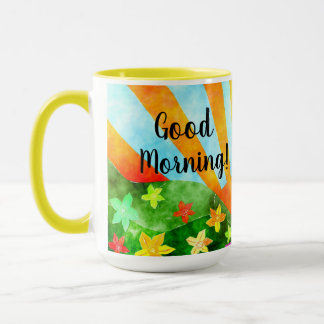 Caneca Bom dia, sol e flores alegres
