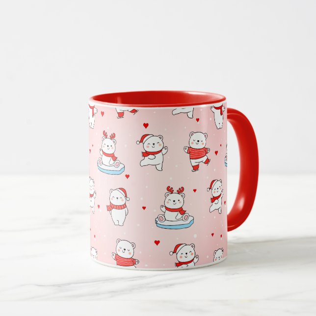 Caneca Bom Feliz Natal Polar Bear Sem Costura Padrão (Frente Esquerda)