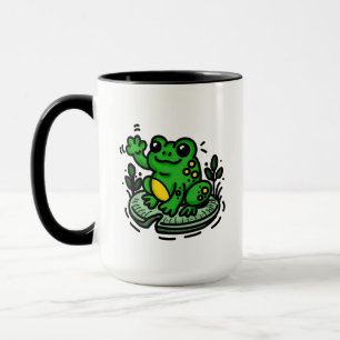 Caneca Bom Sapo da Manhã na Mão Lily Pad Desenhada
