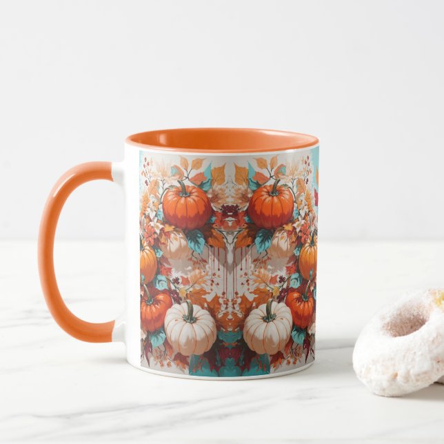 Caneca Bombas e flores na vinha - Outono Whimsical De (Com Donut)