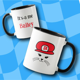 Caneca Boné Vermelho Personalizável Pequeno Gato de Gato