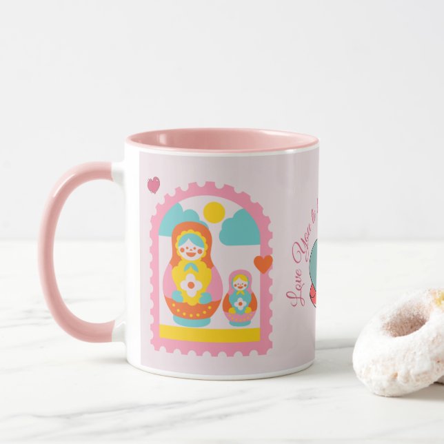 Caneca Boneca Russa Aninhada Rosa Matryoshka Fofa (Com Donut)