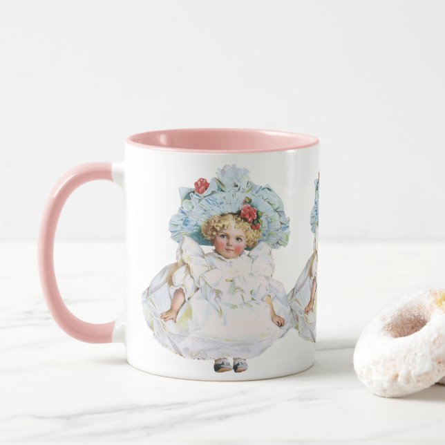 Caneca Boneca Vitoriana Vintage, Páscoa Vestida Chapéu (Com Donut)