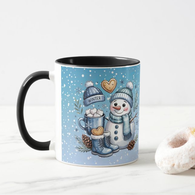Caneca Boneco de Neve Aconchegante de Inverno (Com Donut)