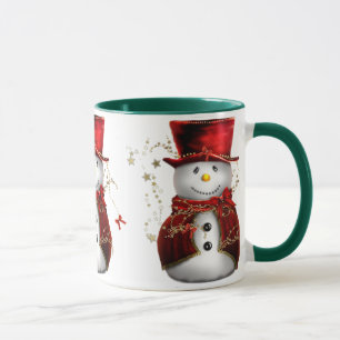 Caneca Boneco de neve bonito no Natal vermelho de veludo