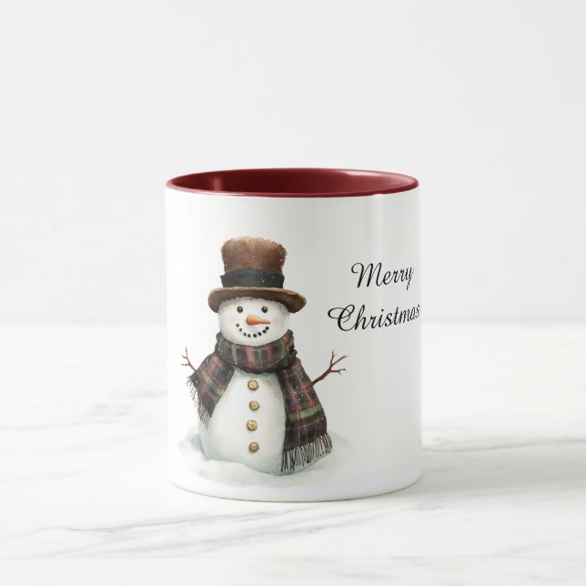 Caneca Boneco de Neve de Natal com Cachecol Xadrez (Centro)