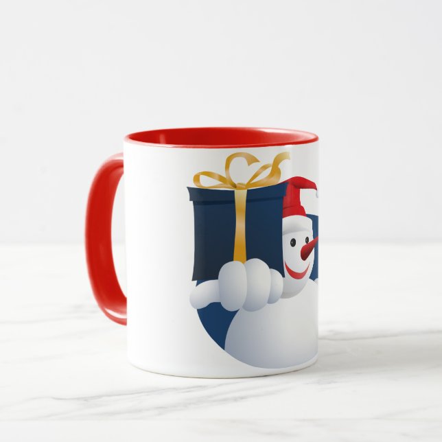 Caneca Boneco de neve entrega presente... (Frente Esquerda)