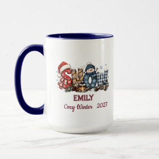 Caneca Boneco de Neve Fofo Personalizado de Inverno Famíl