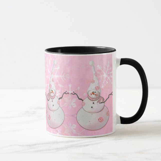 Caneca BONECO DE NEVE, LENÇO & CHAPÉU COR-DE-ROSA da NEVE (Direita)