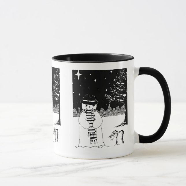 Caneca boneco de neve preto e branco vestido de natal (Direita)