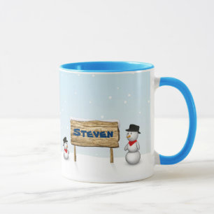 Caneca Bonecos de neve bonitos com a placa conhecida