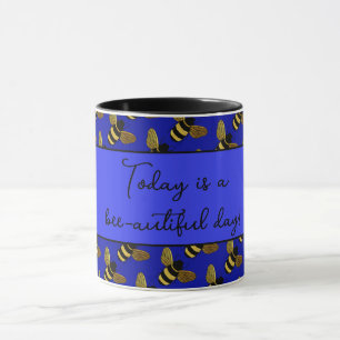CANECA BONITA ABELHA PRETA DOURADA FELIZ TEXTO DE ABELHA