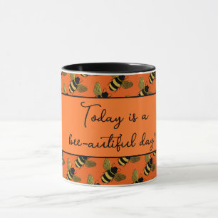 CANECA BONITA ABELHA PRETA DOURADA FELIZ TEXTO DE ABELHA
