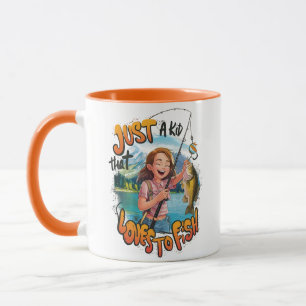 Caneca Bonita Captura: Menina Com Peixe e Pesca