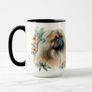 CANECA BONITA COR DA ÁGUA PEQUENA CACHORRO E FLORES
