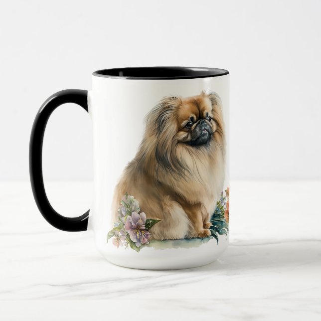 CANECA BONITA COR DA ÁGUA PEQUENA CACHORRO E FLORES (Esquerda)