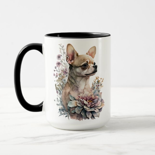 CANECA BONITA COR DA ÁGUA TAN CHIHUAHUA CÃO FLORES (Esquerda)