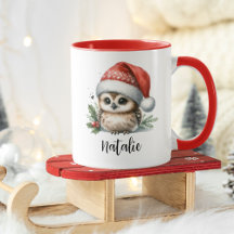 Bonita Coruja de Natal Nome Mug