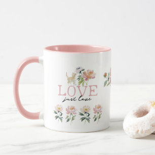 Caneca Bonita de Amor, Flores e Gatinho