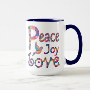 Caneca Bonita e Colorida Paz Ama Joia Natal e Chanucá