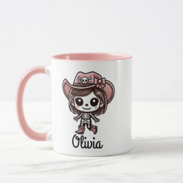 Caneca Bonita, Esqueleto De Cowgirl, Nome Personalizado, 