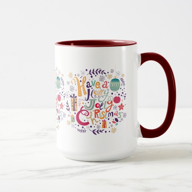 Caneca Bonita Holly Jolly Design de texto de Natal (Direita)