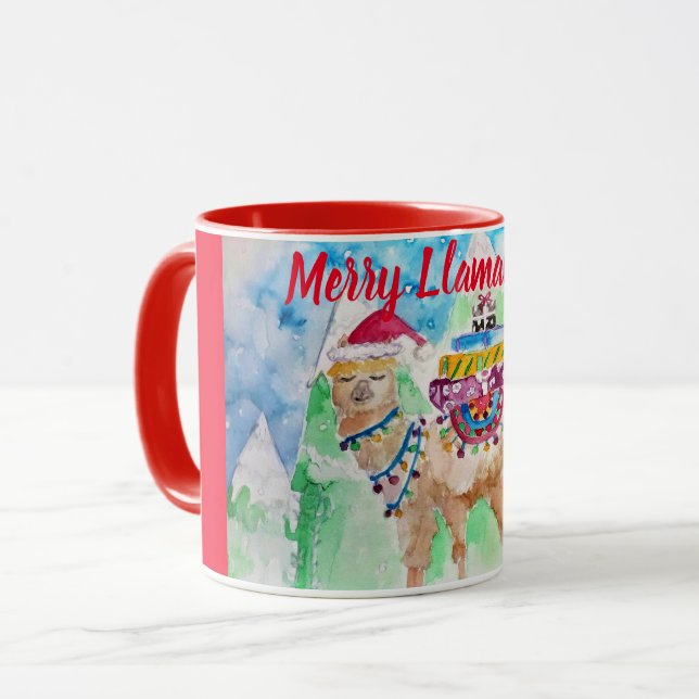 Caneca Bonita Llama Feliz Arte de Natal Raparigas Mulhere (Frente Esquerda)