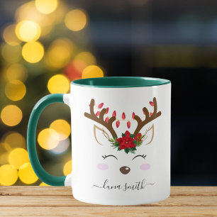 Caneca Bonita Reindeer Feliz Natal Gift Café Verde