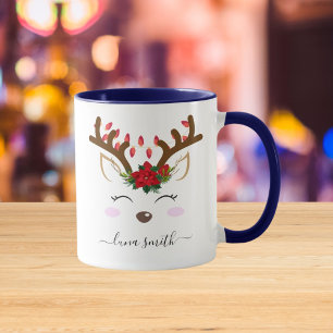 Caneca Bonita Reindeer Feliz Natal Gift Marinho Biue