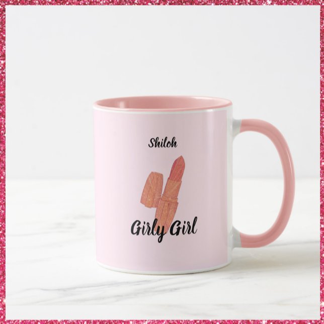 Caneca Bonita Trendy Lábio Rosa Menina (Criador carregado)