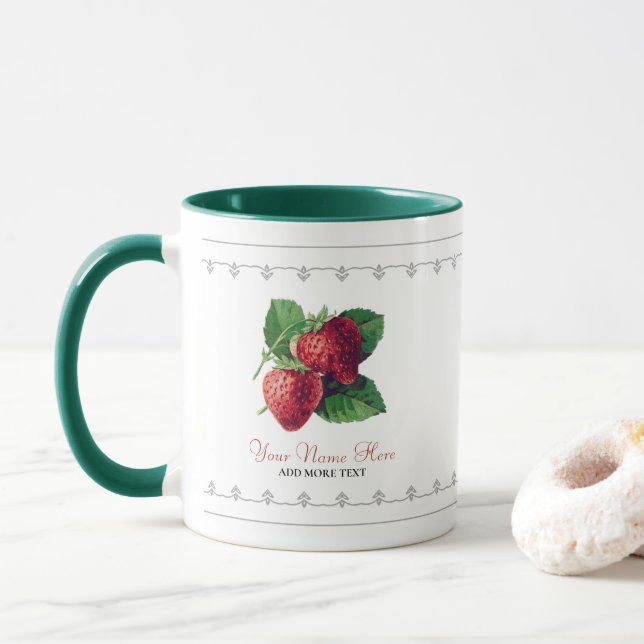 Caneca Bonita Vintage Strawberry Berry Fruta Adicione Seu (Com Donut)