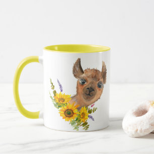 Caneca Bonito Alpaca Llama com girassóis Mug
