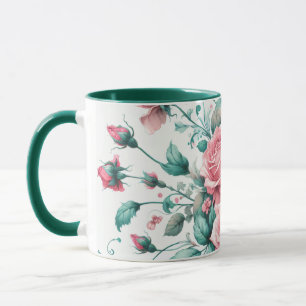 Caneca Bonito Aquarela rosa e Rosas verdes