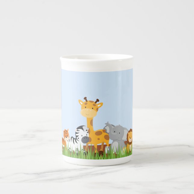 Caneca bonito azul de China de osso 	dos animais (Frente)