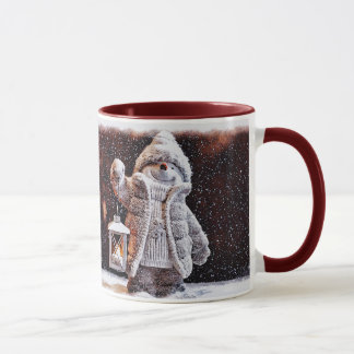 Caneca Bonito boneco de neve com lanterna na neve