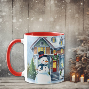 Caneca Bonito boneco de neve no Natal da Frente